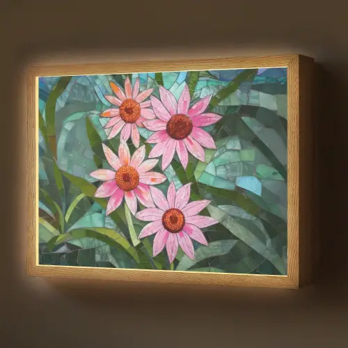 Bloemen - Roze - Glasmozaïek Light Box met batterij (Wandlamp) middel -z3d_website