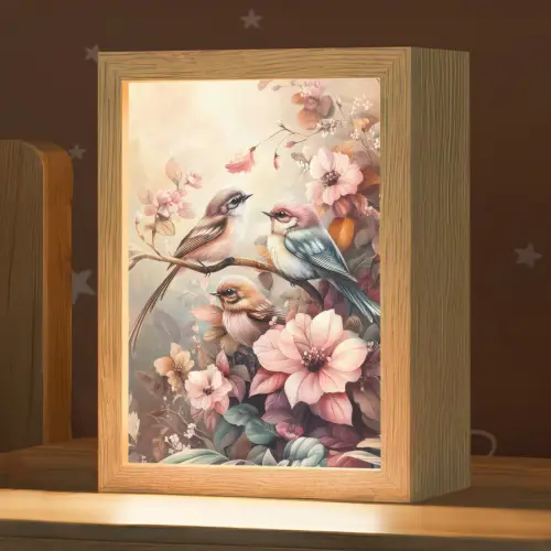 Vogels - Bloemen - Roze - Pastel Light Box met kabel klein -zzz_3d_website