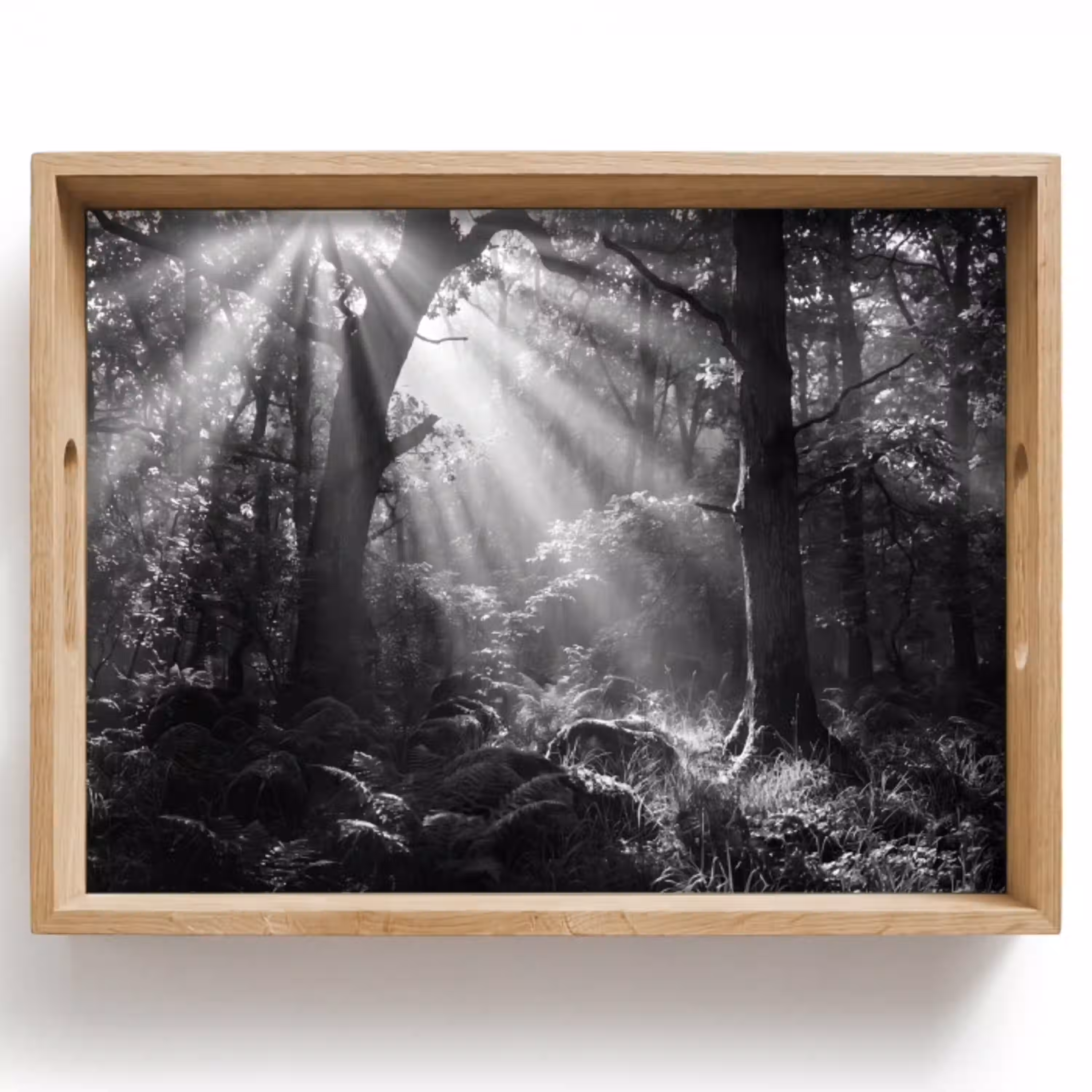 Bos - Lichtstralen - Natuur - Zwart-wit Dienblad Rechthoek middel -z3d_shopping