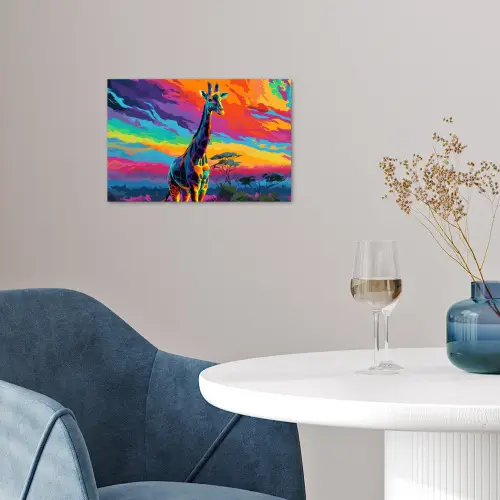 Giraffe - Savanna - Lucht - Gekleurd poster papier klein -sfeer3