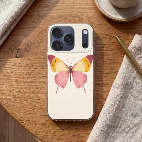 Vlinder - Illustratie - Roze Telefoonhoesje iPhone 17 Pro klein -sfeer1