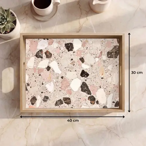 Licht - Roze - Terrazzo - Stenen Dienblad Rechthoek middel -USP_Formaat