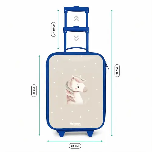Pony omringd door stippen in beige kleuren Kinderkoffer - Blauw klein -productfoto_formaten