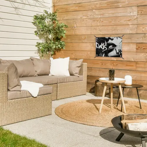 Gezicht - Mond - Graffiti - Zwart tuinposter los doek klein -sfeer4