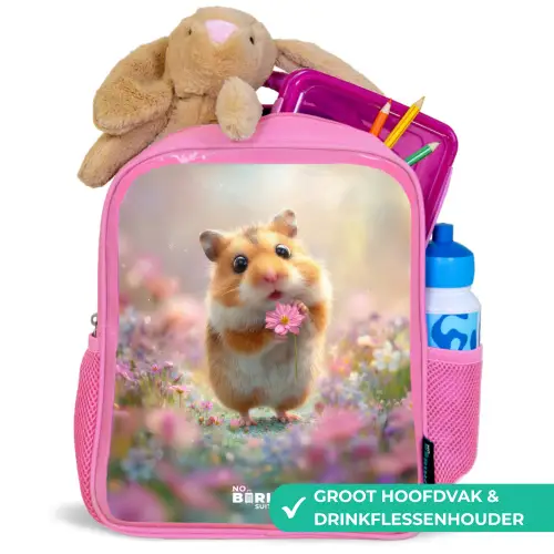 Hamster - Bloem - Natuur - Dier Kinderrugzak - Roze middel -inhoud_NL