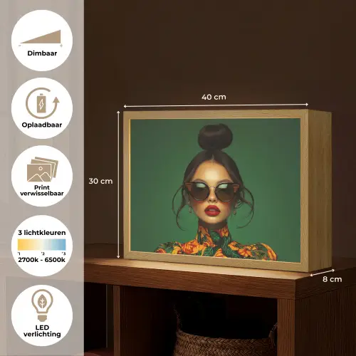 Vrouw - Groen - Modern - Bril - Abstract Light Box met batterij (Wandlamp) middel -USP_websiteoverzichtNL