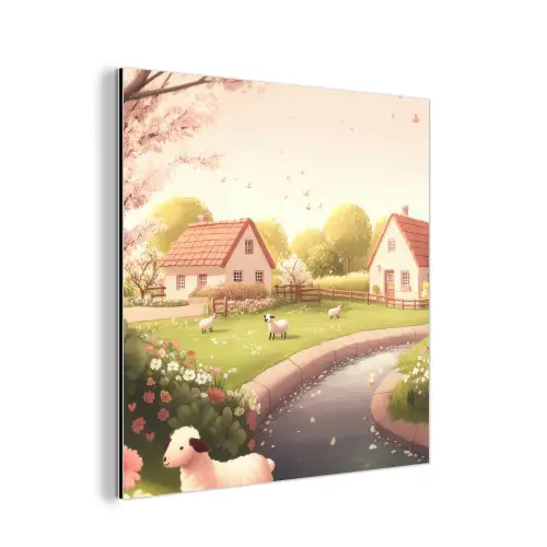 Schapen - Huisje - Platteland aluminium wit klein -3d