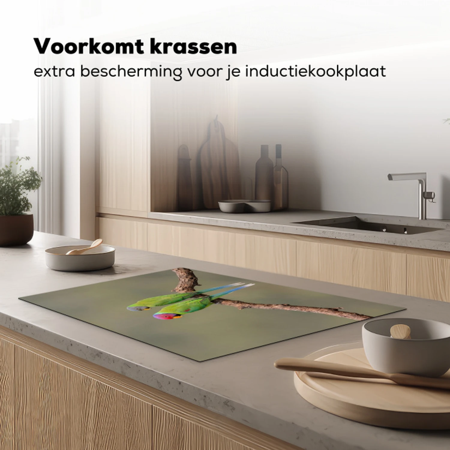 Papagaai - Tak - Natuur - Kleurrijk Inductie beschermer vinyl 3mm klein -sfeer1