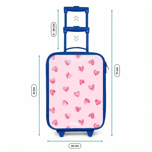 Roze hartjes Kinderkoffer - Blauw klein -productfoto_formaten