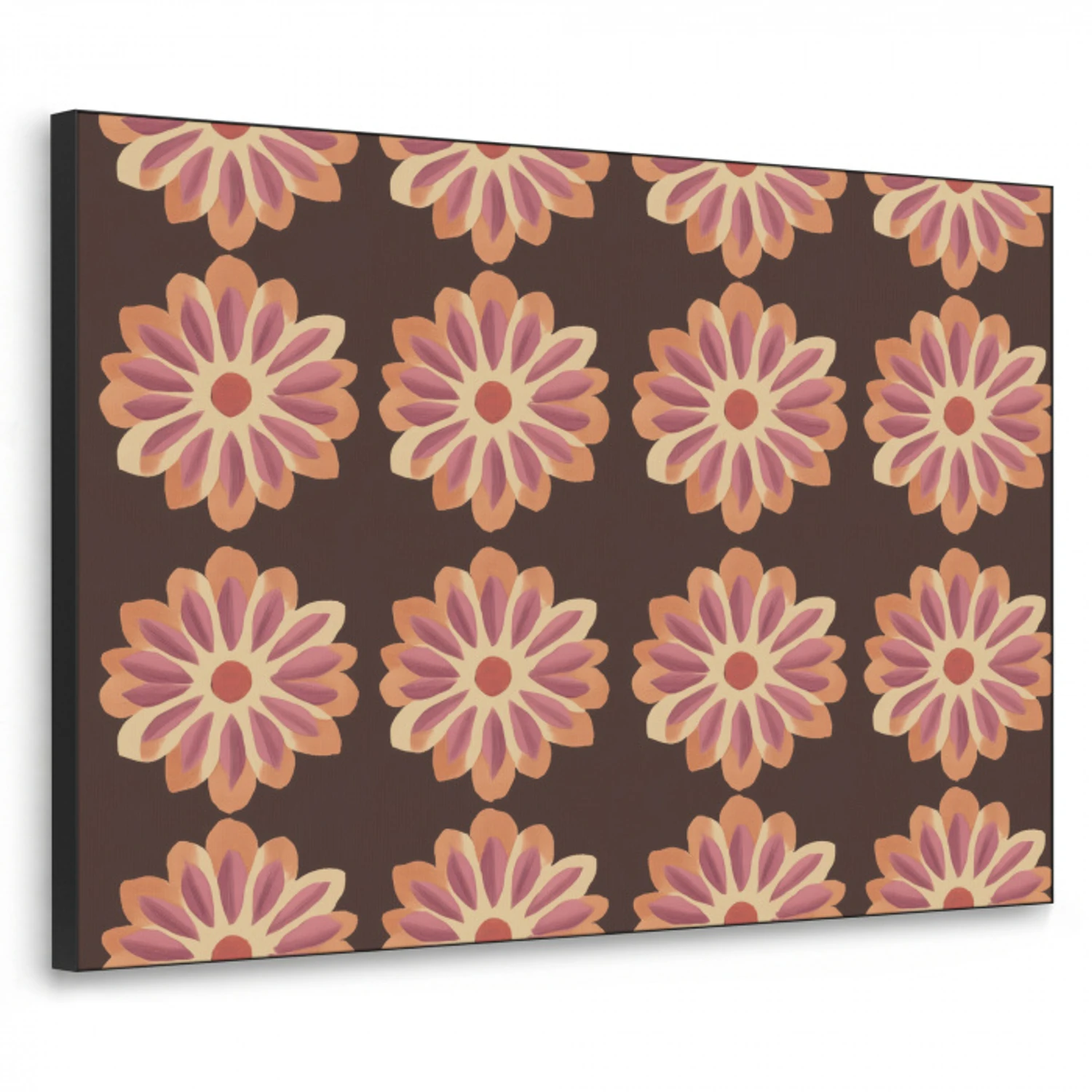 Bloemen - Patroon - Bruin Textielframe zwart klein 947 -3d