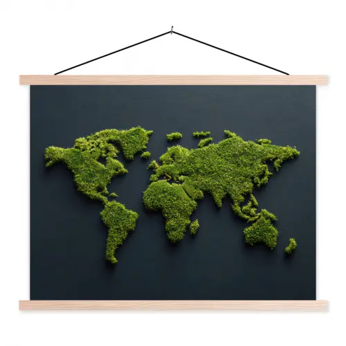 Wereldkaart - Mos -Levendig effect textielposter latten blank klein -3d