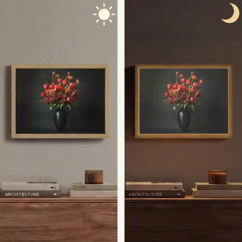 Boeket - Tulpen - Vaas - Rood Light Box met batterij (Wandlamp) middel -sfeer3