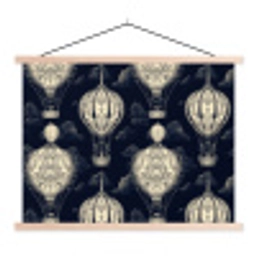 Luchtballonnen - Wolken - Patroon - Donkerblauw textielposter latten blank klein 122 -3d