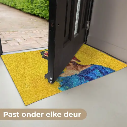Frida Kahlo - Vrouw - Geel - Blauw - Bloemen Deurmat klein -USP_NL