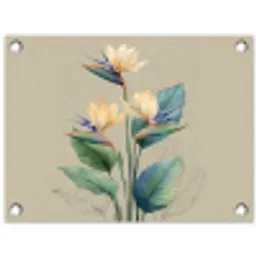 Paradijsvogelbloemen - Blauwgroene bladeren - Beige tuinposter los doek klein -3d