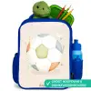 Voetbal in beige pastel kleuren Kinderrugzak - Blauw middel -inhoud_NL