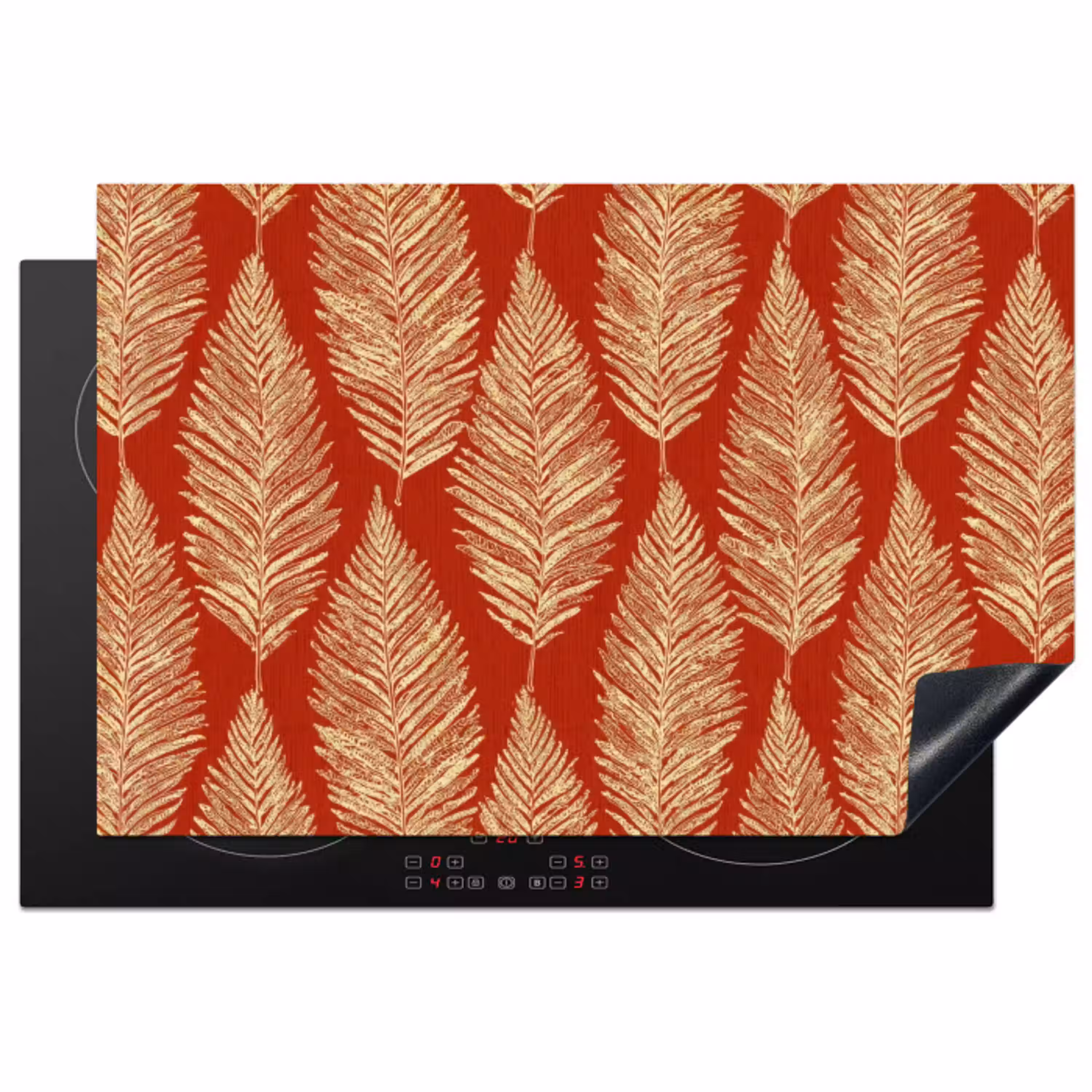 Rood - Botanisch - Varen - Patroon Inductie beschermer vinyl 3mm klein 276 -3d