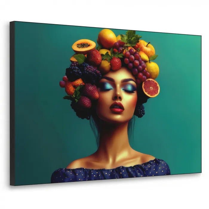 Vrouw - Hoodtooi - Tropisch - Fruit - Druiven Textielframe zwart klein -3d