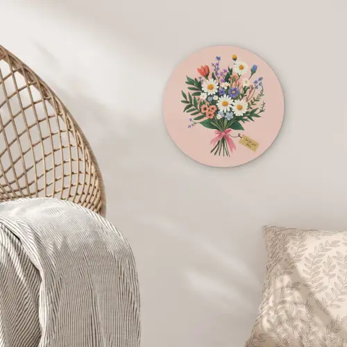 Margrieten - Boeket - Strikje - Roze Akoestische PET Vilt - Rond klein -sfeer4