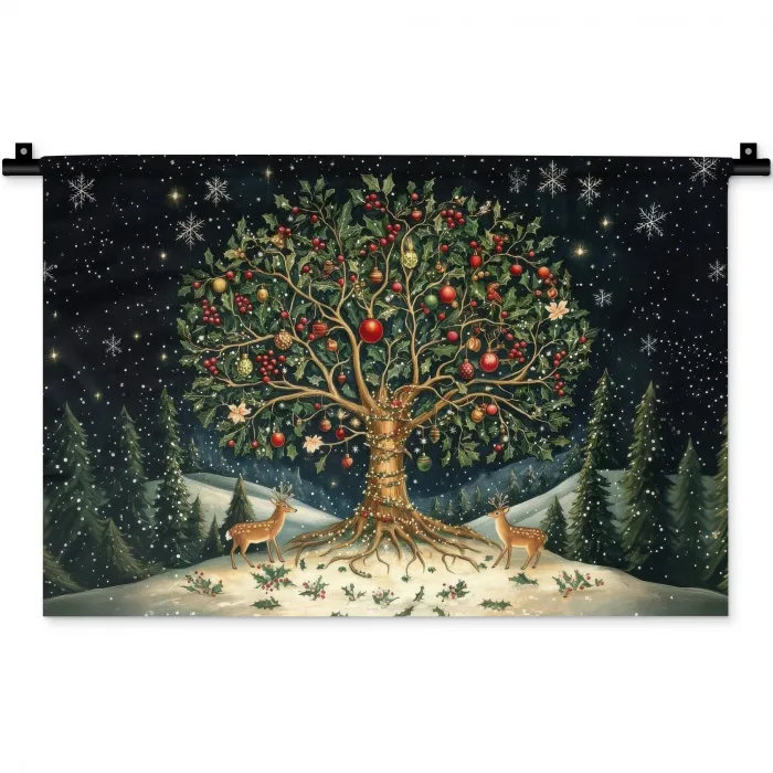 Feestboom - Winterhemel - Kleurrijk Wandkleed katoen klein -zz3d