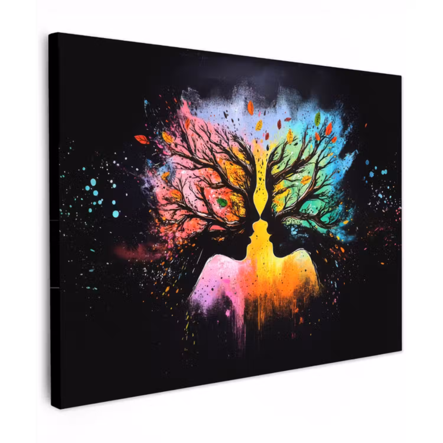 Canvas schilderij - Gezichten - Silhouetten - Kleurrijk - Takken