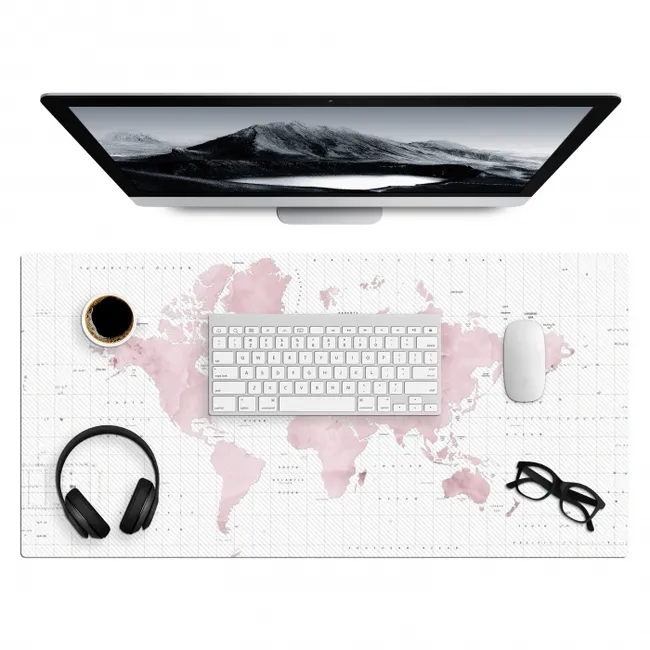 Wereldkaart - Roze - Marmer Muismat XXL klein -3d