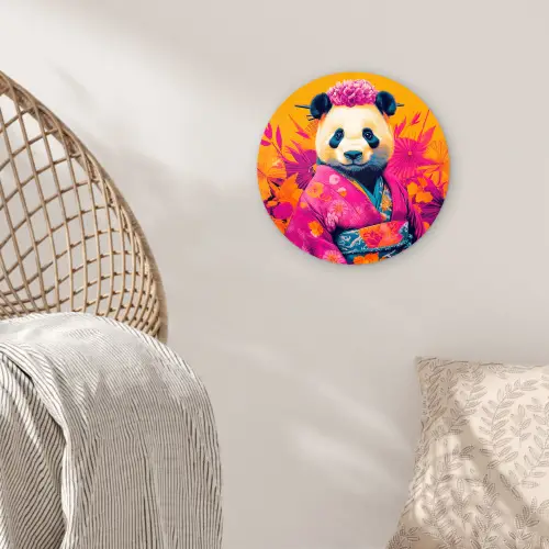 Kimono - Roze - Panda - Bloemenkroon Wandcirkel plexiglas klein -sfeer5