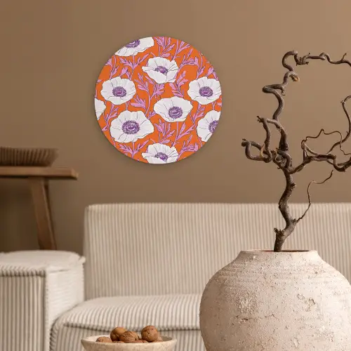Bloemen - Grafisch - Oranje Wandcirkel kunststof plaat 5mm dik klein 188 -sfeer1