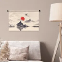 Oosters - Kraanvogels - Landschap Wandkleed katoen klein -sfeer4