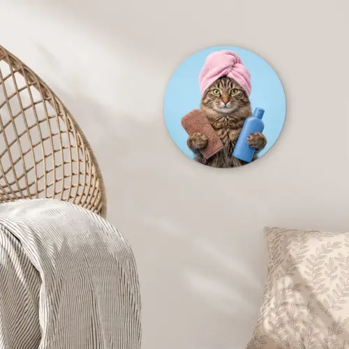 Kat - Handdoek - Washand - Zeep Wandcirkel kunststof plaat 5mm dik klein -sfeer5