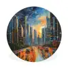 Auto - Skyline - Zon - Blauw Wandcirkel aluminium klein -3d