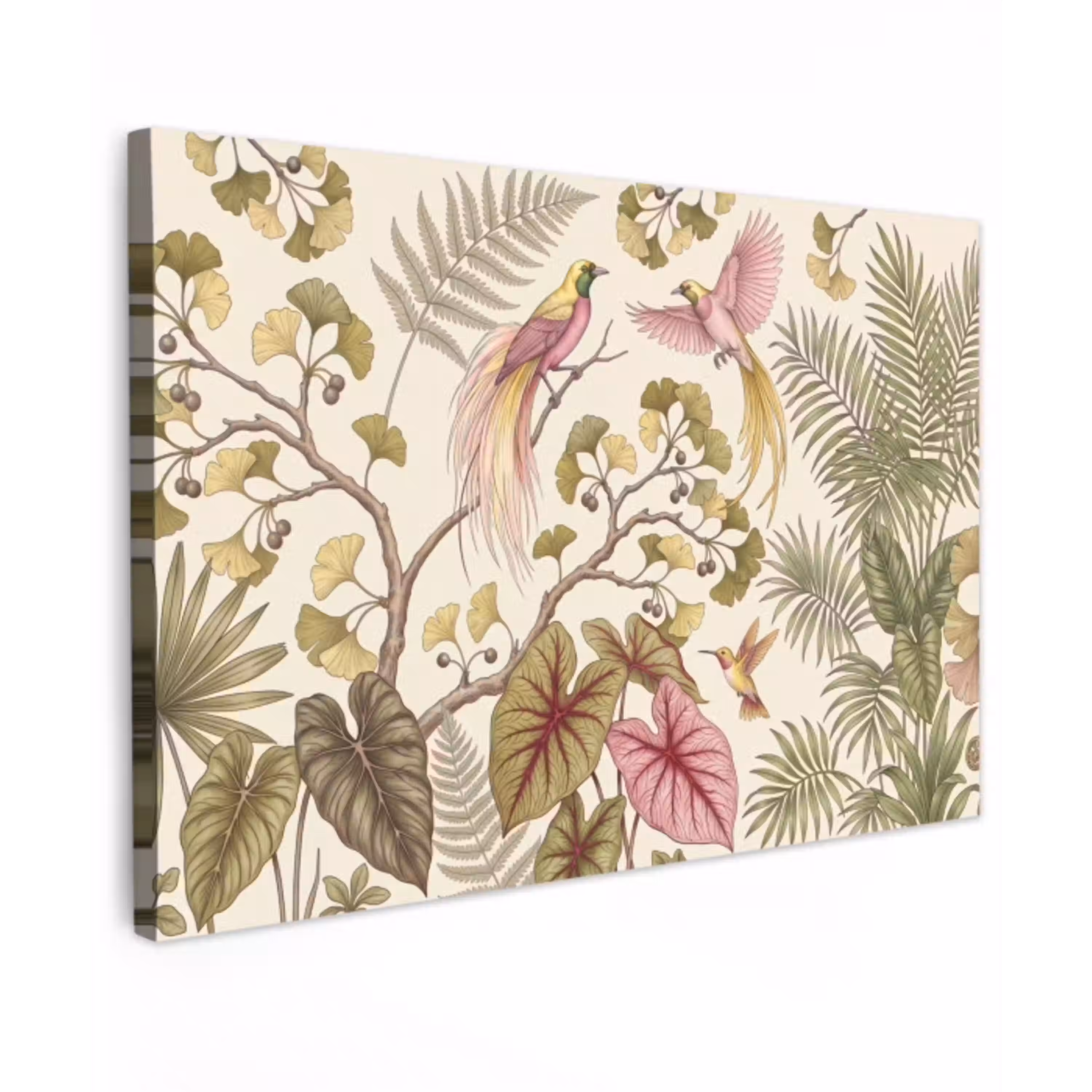 Vogels - Tropisch - Botanisch - Roze canvas 2cm klein -z3d