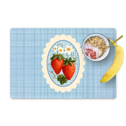 Aardbeien - Lijst - Rood - Geruit Placemat vinyl groot -zzzproduct_Kitchenyeah-website