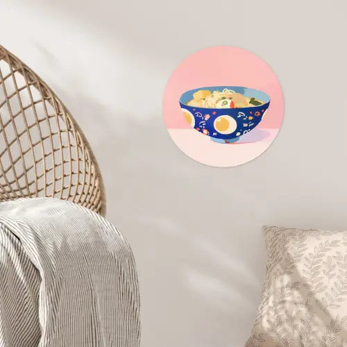 Noodles - Kom - Blauw - Illustratie Wandcirkel behangsticker klein -sfeer4