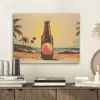 Bierfles - Zonsondergang - Palmbomen - Zee PET vilt klein -sfeer1