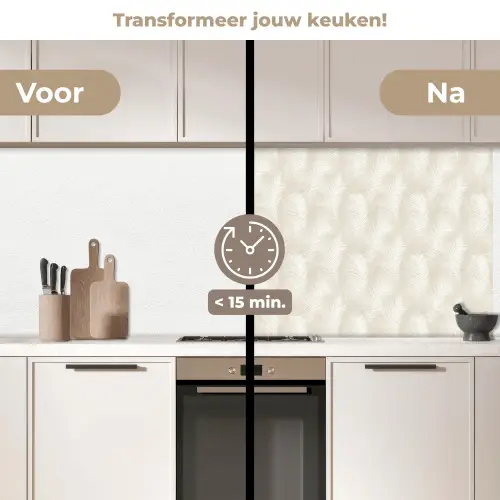 Bladeren - Beige - Wit - Botanisch - Natuur keuken achterwand 2 middel -voor-na2_NL