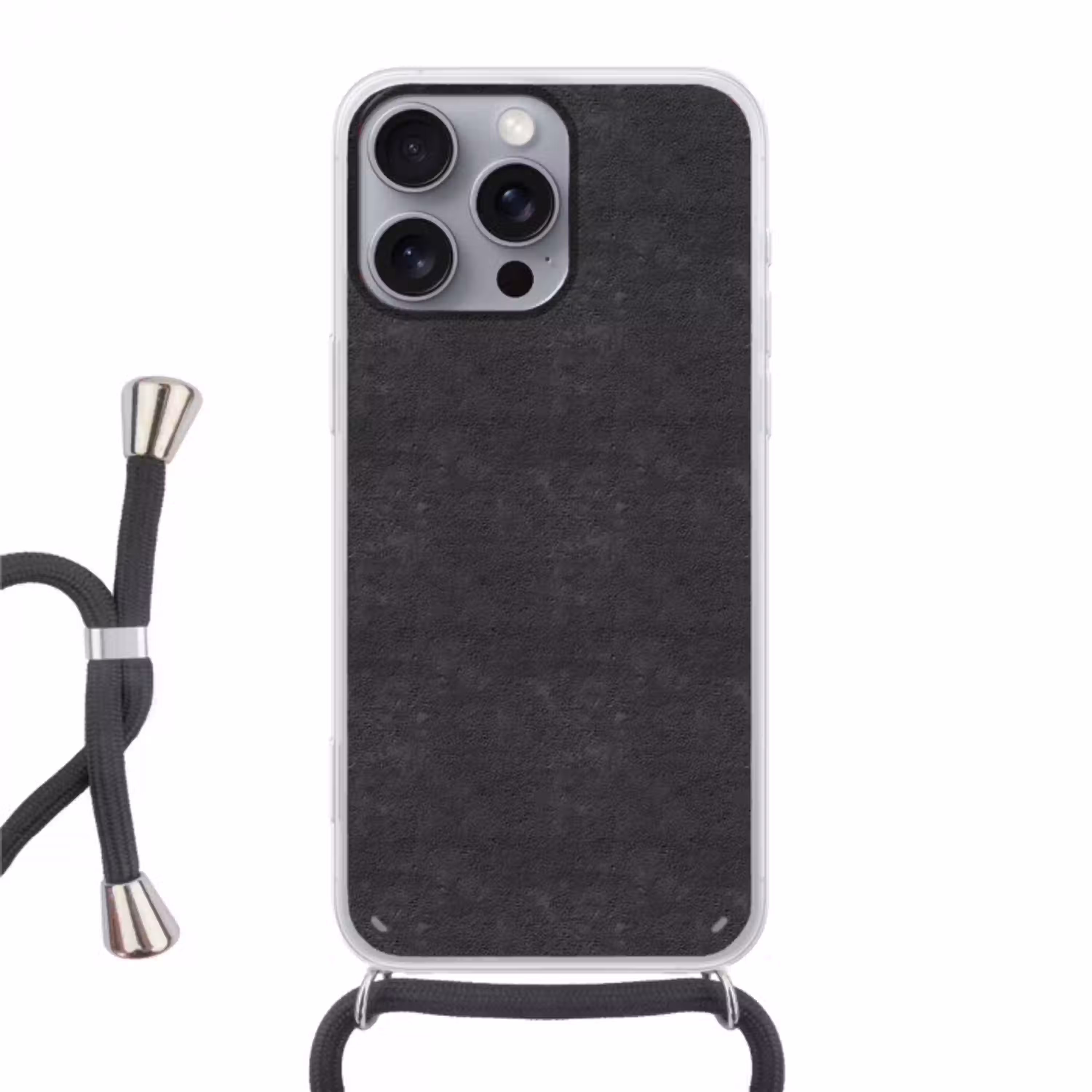 Donkergrijs - Asfaltstructuur - Ruw Hoesje iPhone 16 Pro Max met koord klein 804 -3d