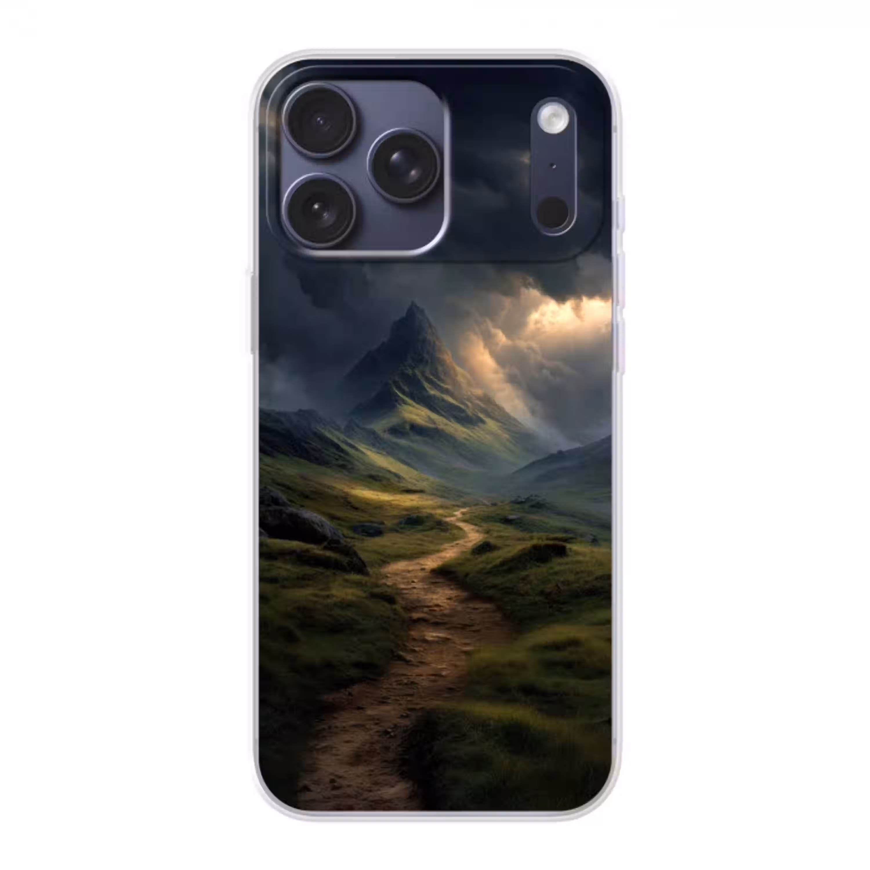 Bergen - Kronkelpad - Groen - Wolken Telefoonhoesje iPhone 17 Pro Max klein -3d