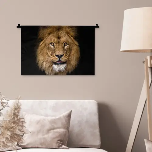 Leeuw - Portret - Zwart - Dieren Wandkleed katoen klein -sfeer4