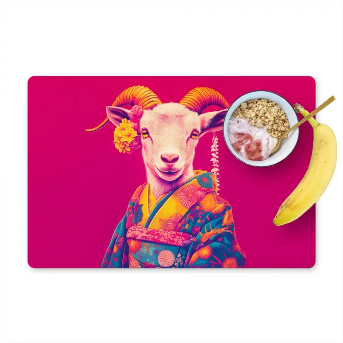 Geit - Hoorns - Kimono - Kleurrijk Placemat vinyl groot -zzzproduct_Kitchenyeah-website
