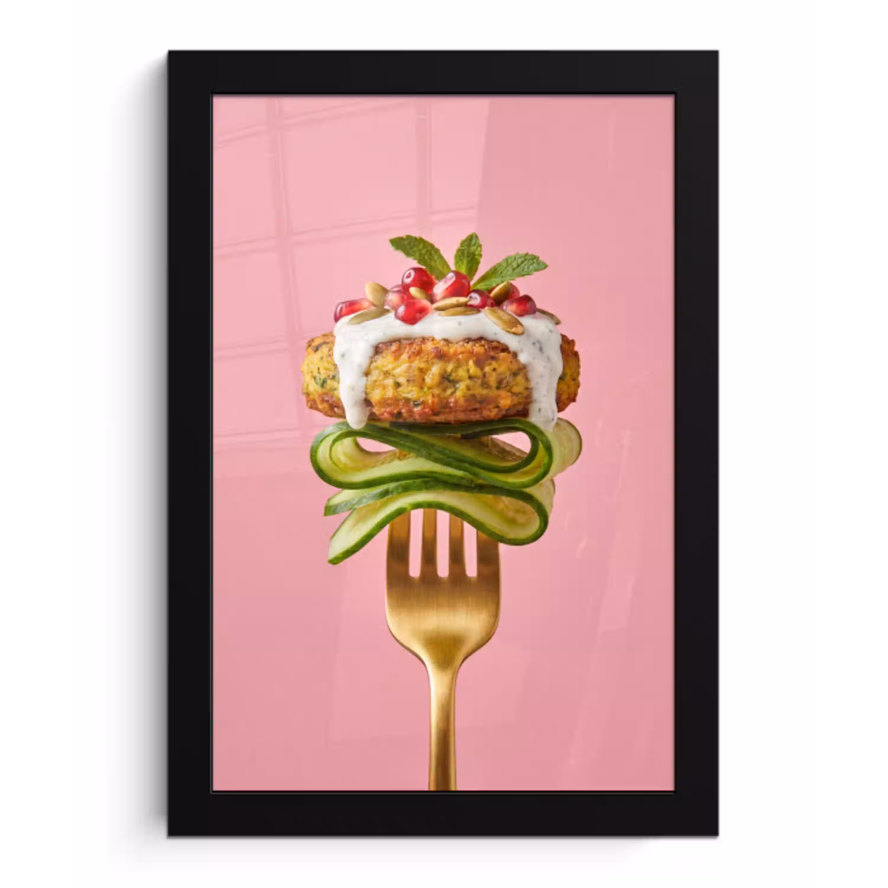Eten - Vork - Roze fotolijst zwart zonder passe partout klein -3d