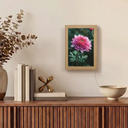 Blad - Chrysant - Roze - Schaduw Light Box met kabel (Tafellamp) klein -sfeer2