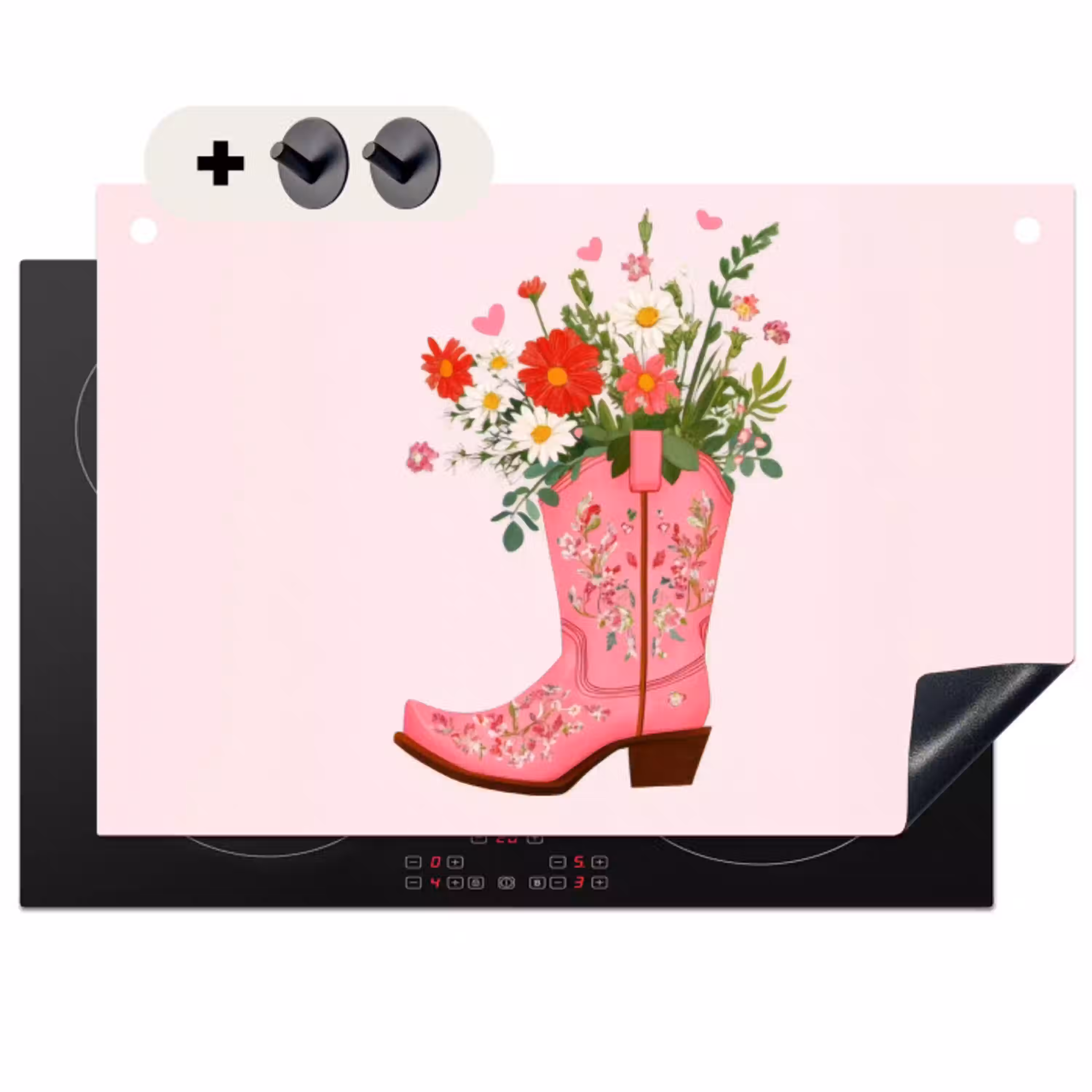 Cowboylaarzen - Roze - Boeket - Bloemen Inductie beschemer met haakjes klein -3d