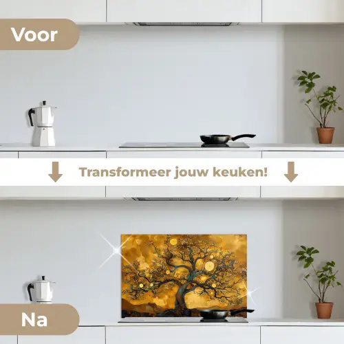 Boom - Levensboom - Abstract - Goud keuken achterwand spatscherm klein -voor_na_NL