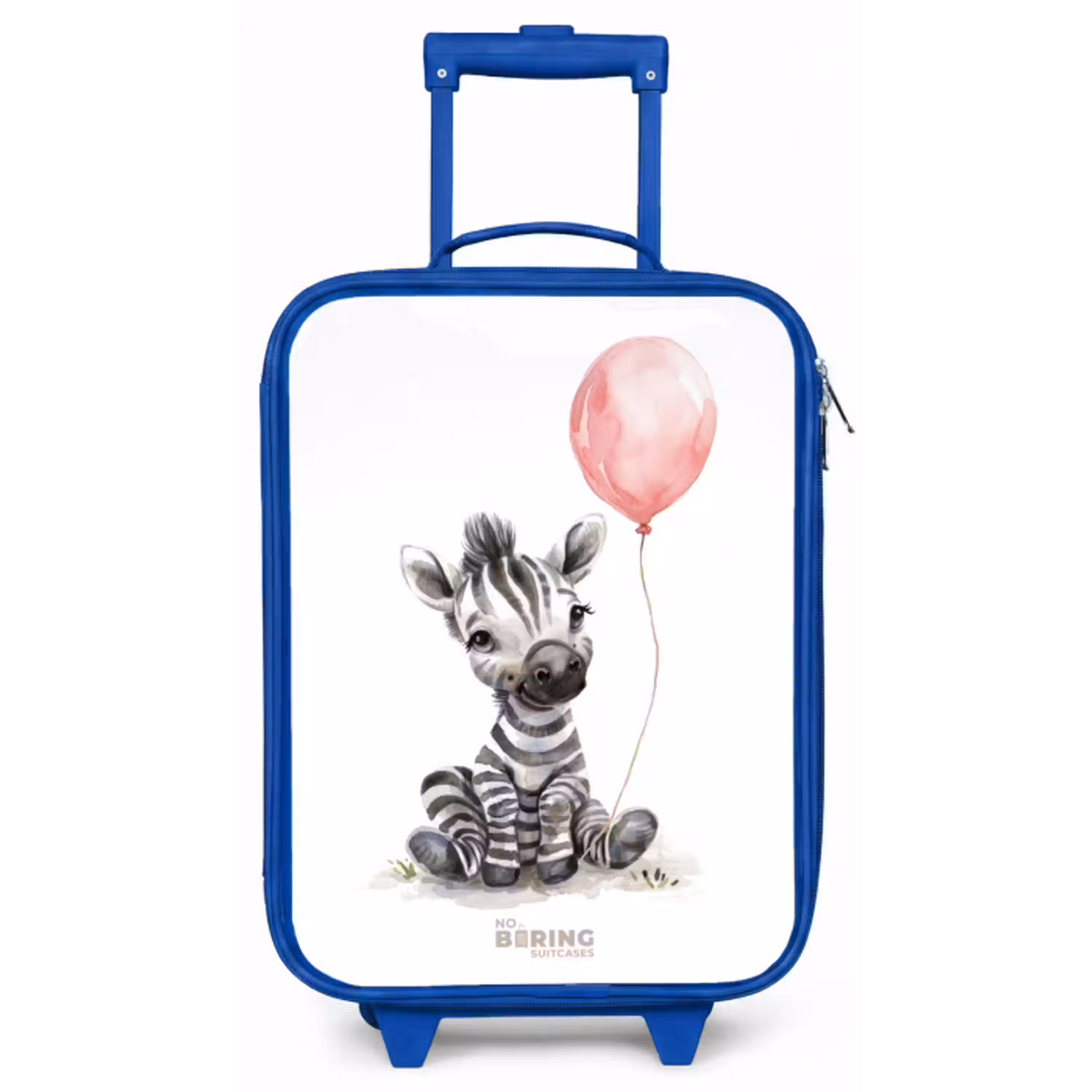 Zebra met roze ballon Kinderkoffer - Blauw klein -zz3dotto