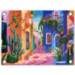 Geel - Blauw - Oranje - Huis tuinposter los doek klein -3d