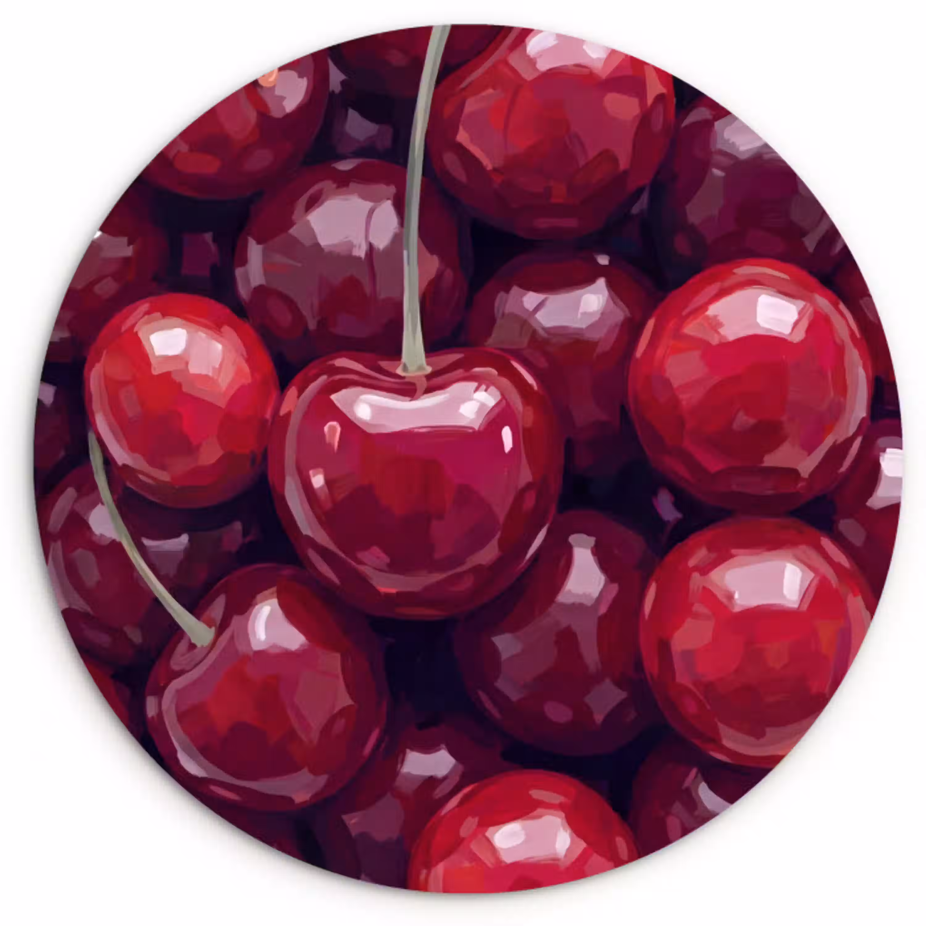 Fruit - Kersen - Eten - Modern - Rood Wandcirkel kunststof plaat 5mm dik klein -3d