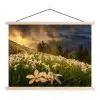 Bloemenveld - Heuvels - Zonsondergang - Berg - Natuur - Wit - Heuvels textielposter latten blank klein -3d