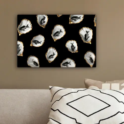 Oesters - Zwart - Vissen - Goud canvas 2cm klein -sfeer3
