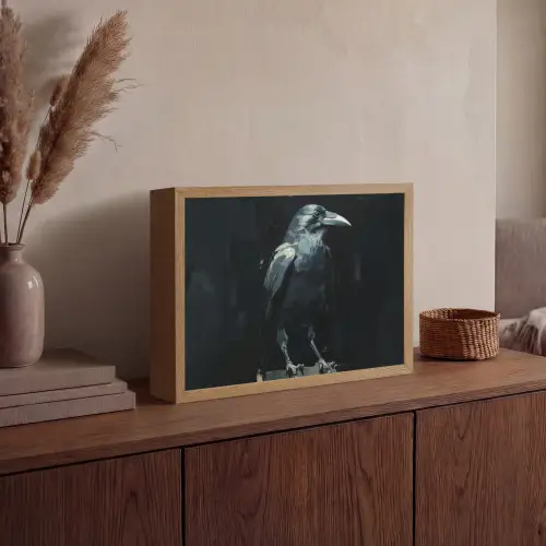 Raaf - Vogels - Zwart Light Box met batterij (Wandlamp) middel -sfeer2